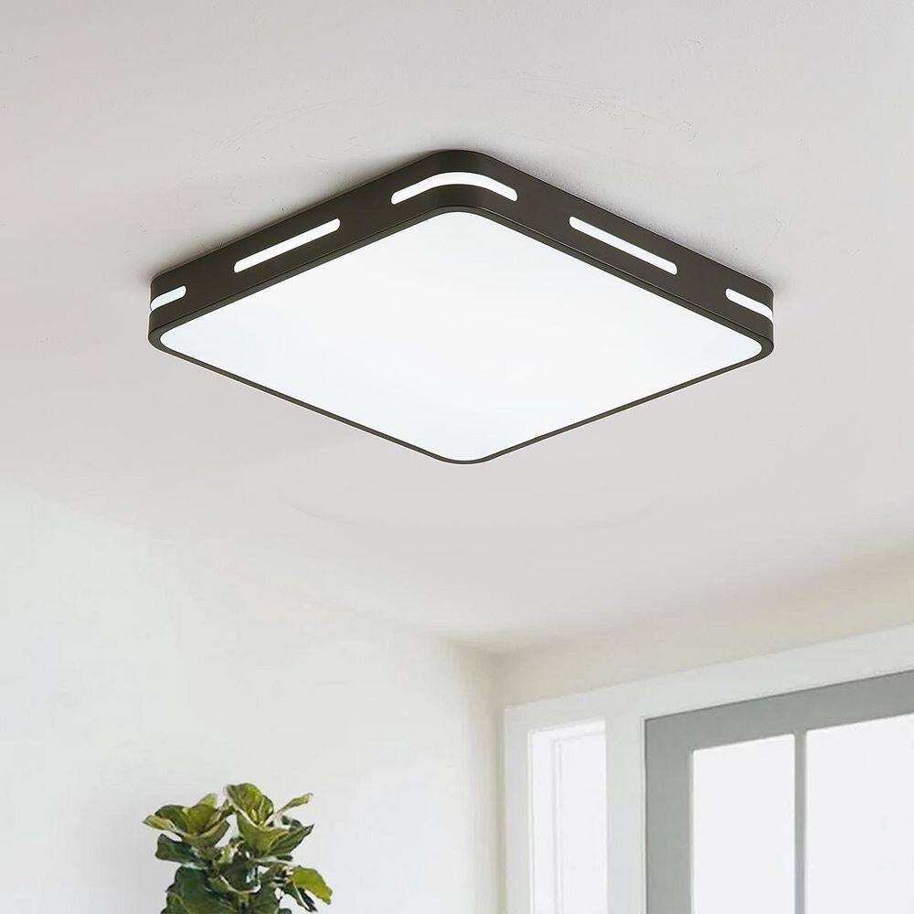 15.74 in. 36-Watt Modern LED Flush Mount Ceiling Light with PS Shade Black Ceiling Lighting Fixtures, 6000K - Hercitys
