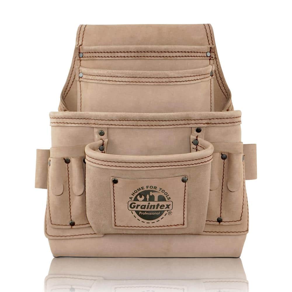 10 Pocket Beige Top Grain Leather Nail and Tool Pouch - Hercitys