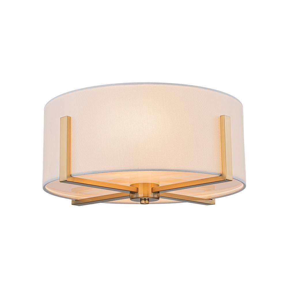 16.93 In. 2-Light Gold Plating Modern Flush Mount Ceiling Light Industrial Semi-Flush Mount With White Fabric Shade - Hercitys