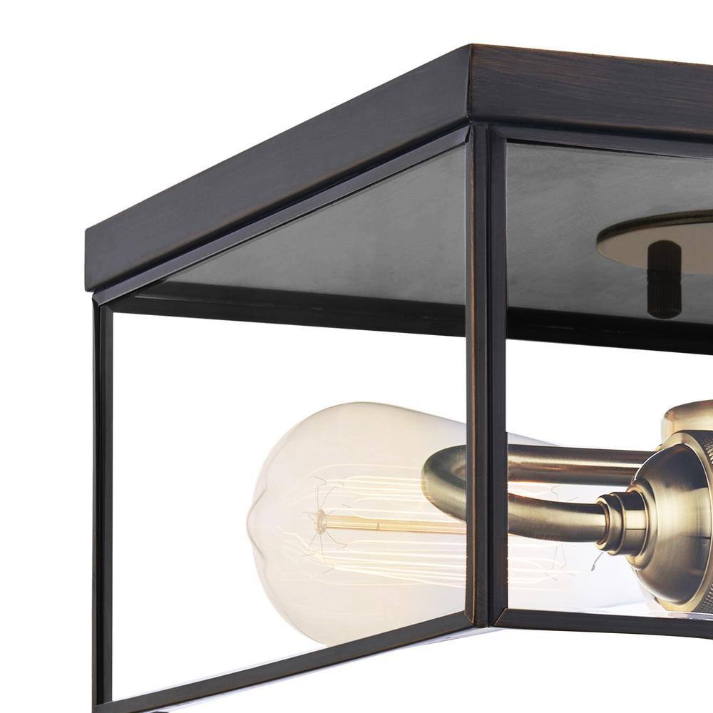 2-Light Dark Bronze Brass Flush Mount Ceiling Light with Tempered Glass - Hercitys