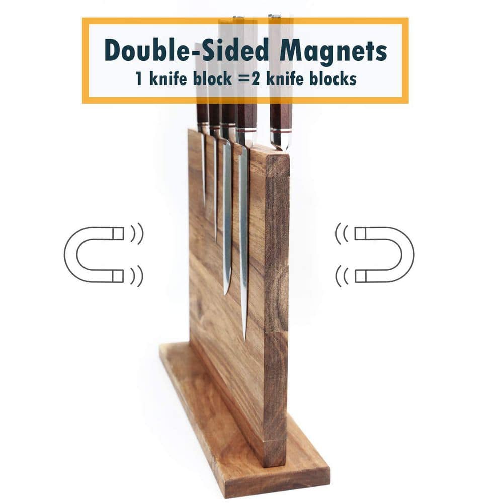 20-Knife 16 in. x 12 in. Magnetic Knife Holder, Acacia Wooden Magnetic Knife Block with Strong Enhanced Magnetic Strip - Hercitys