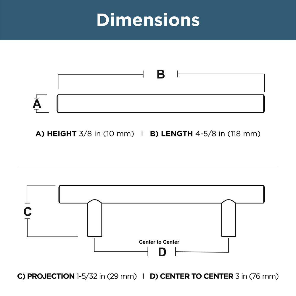 10-Pack Simple Bar 3 in. (76 mm) Modern Cabinet Drawer Pulls in Stainless Steel - Hercitys