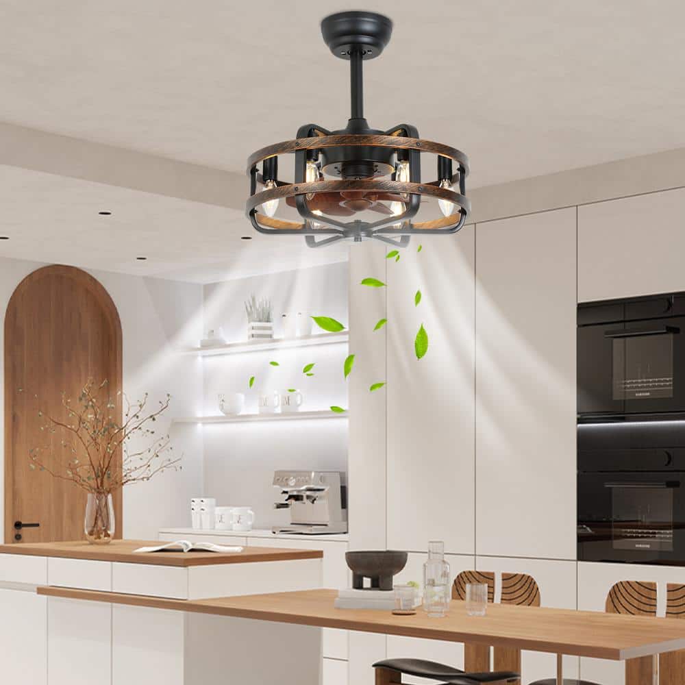 19.68 in. Indoor Black Retro Industrial Caged 6-Speed Ceiling Fan with Remote and Reversible Motor, No Bulbs Included - Hercitys