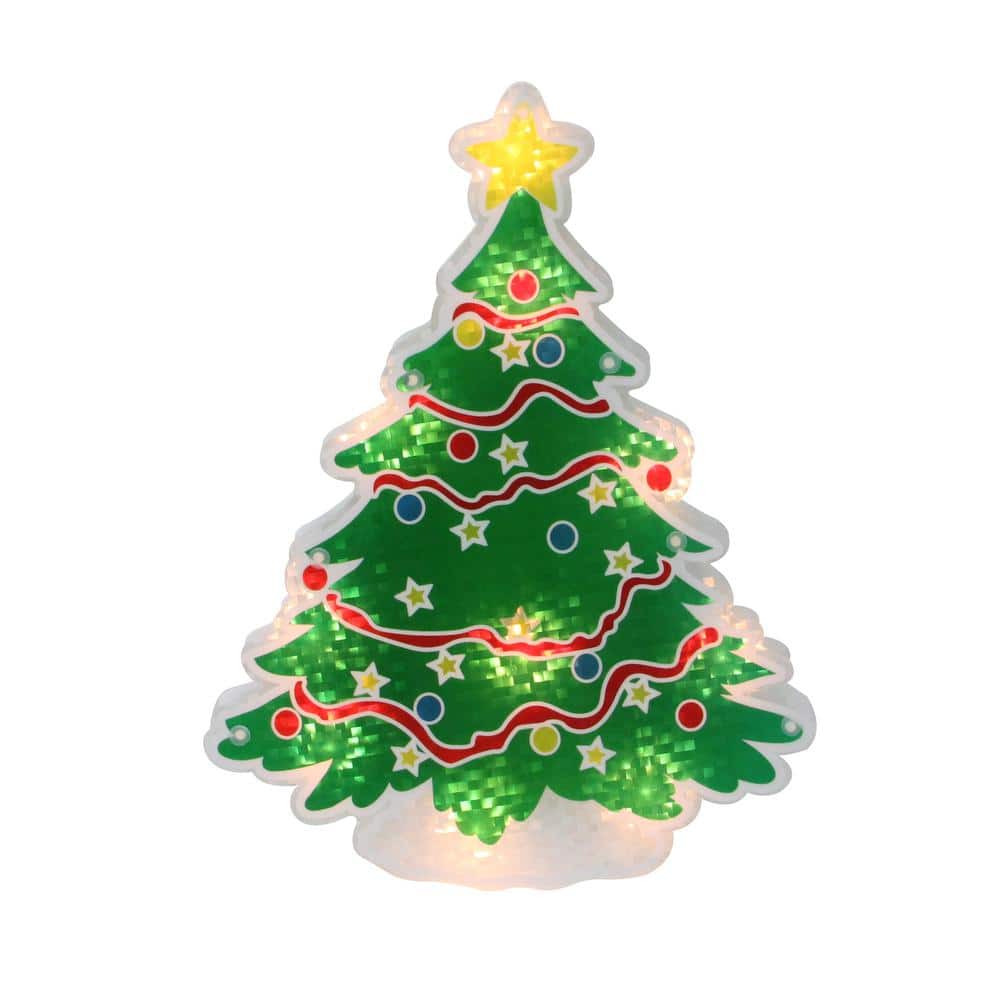 12.5 in. Lighted Holographic Christmas Tree Window Silhouette Decoration - Hercitys