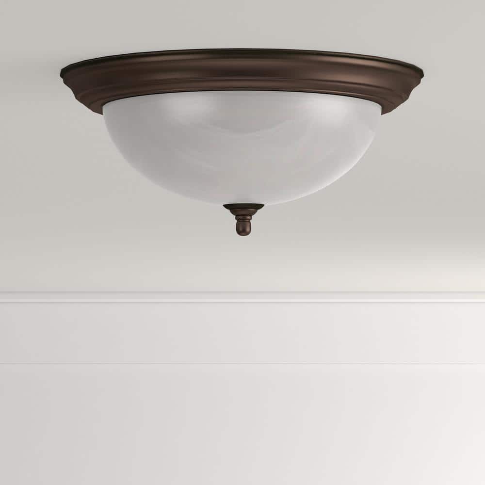 15.25 in. 3-Light Antique Bronze Flush Mount with Alabaster Glass - Hercitys