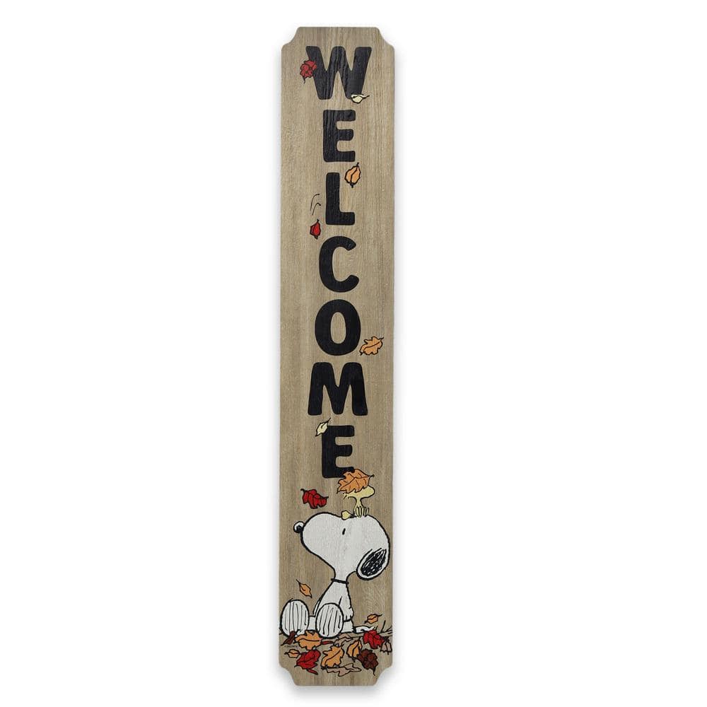 46 in. Weather-Resistant Snoopy Welcome Fall Vertical Wood Porch Decor - Hercitys