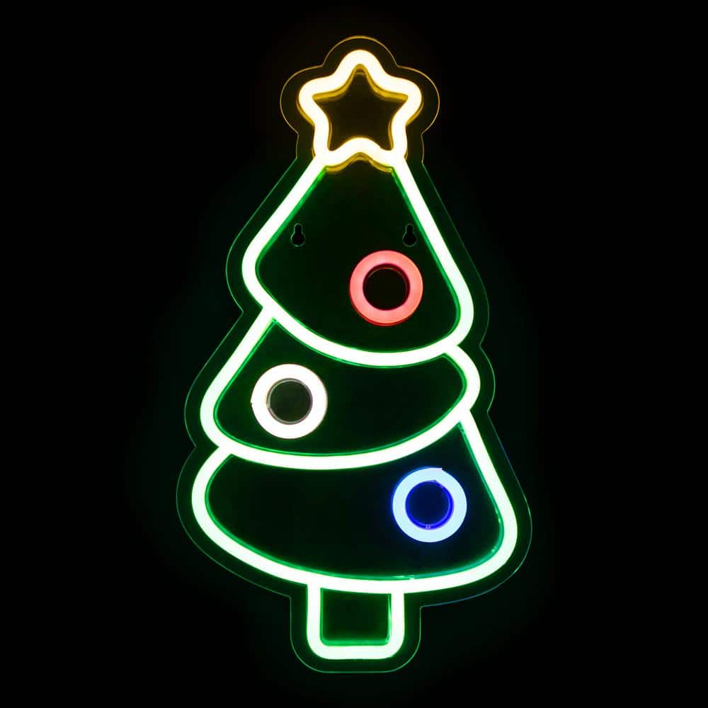 15 in. LED Lighted Neon Style Christmas Tree Window Silhouette - Hercitys