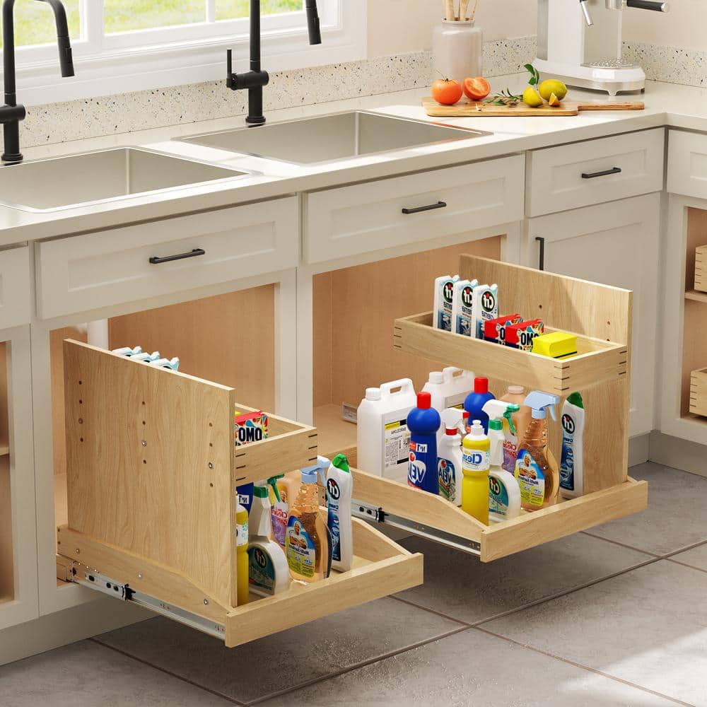 22.5 in. W Adjustable Wood Under Sink Caddy Slide-Out Shelf with Soft Close in Right - Hercitys