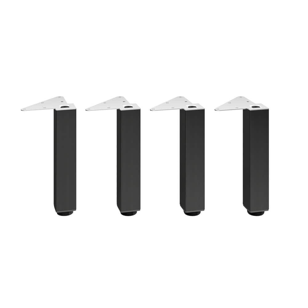 (4-Pack) 9 13/16 in. (250 mm) Matte Black Metal Square Furniture Leg with Leveling Glide - Hercitys