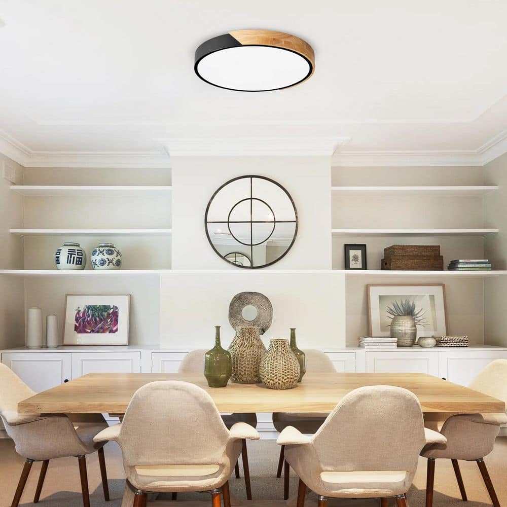 15.74 in. 6000K Classic Black LED Flush Mount Light with Black PS Shade 36-Watt Close to Ceiling Light - Hercitys