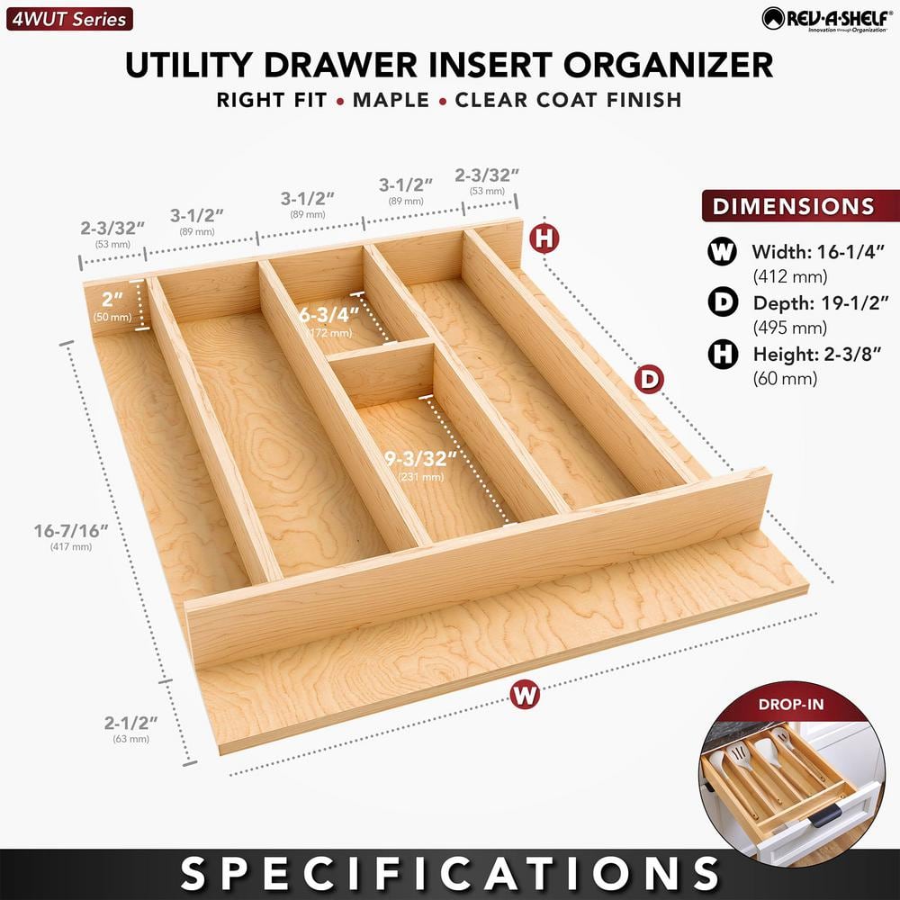 2.36 in. H x 16.22 in. W x 19.49 in. D Light Brown Wooden Utensil Drawer Insert - Hercitys
