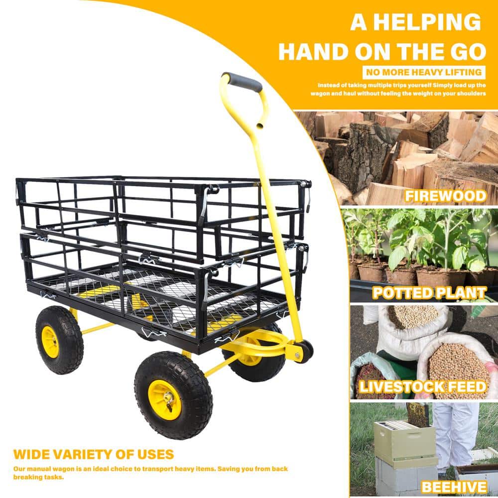 16.7 cu. ft. Metal Yard Wagon Garden Cart Removable Sides Black - Hercitys