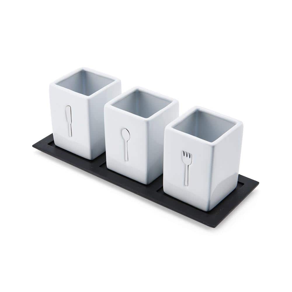 3-pc Ceramic Countertop Flatware Caddy on Wood - Hercitys