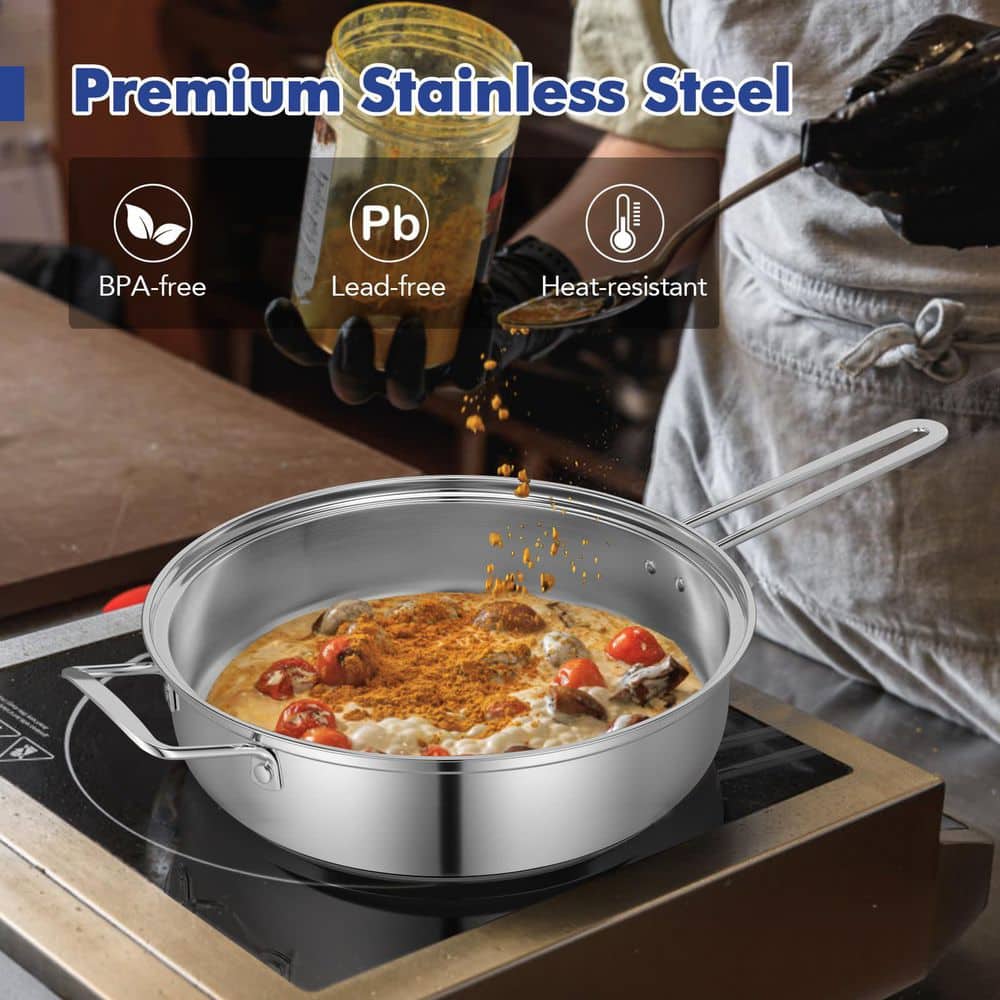 12-Piece Stainless Steel Pots and Pans Set with Tempered Glass Lids and Handles - Hercitys