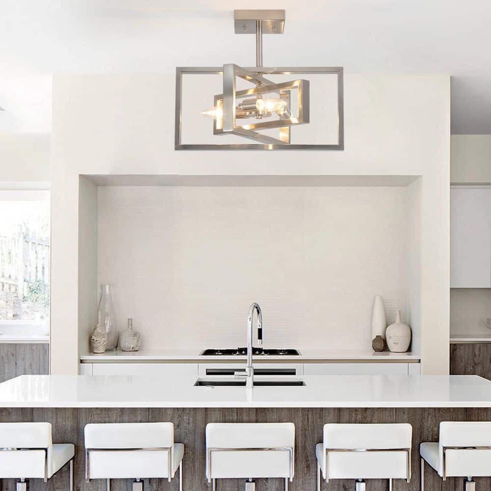 15.8 in. 3-Light Nickel Modern Semi-Flush Mount Ceiling Light for Kitchen Island - Hercitys