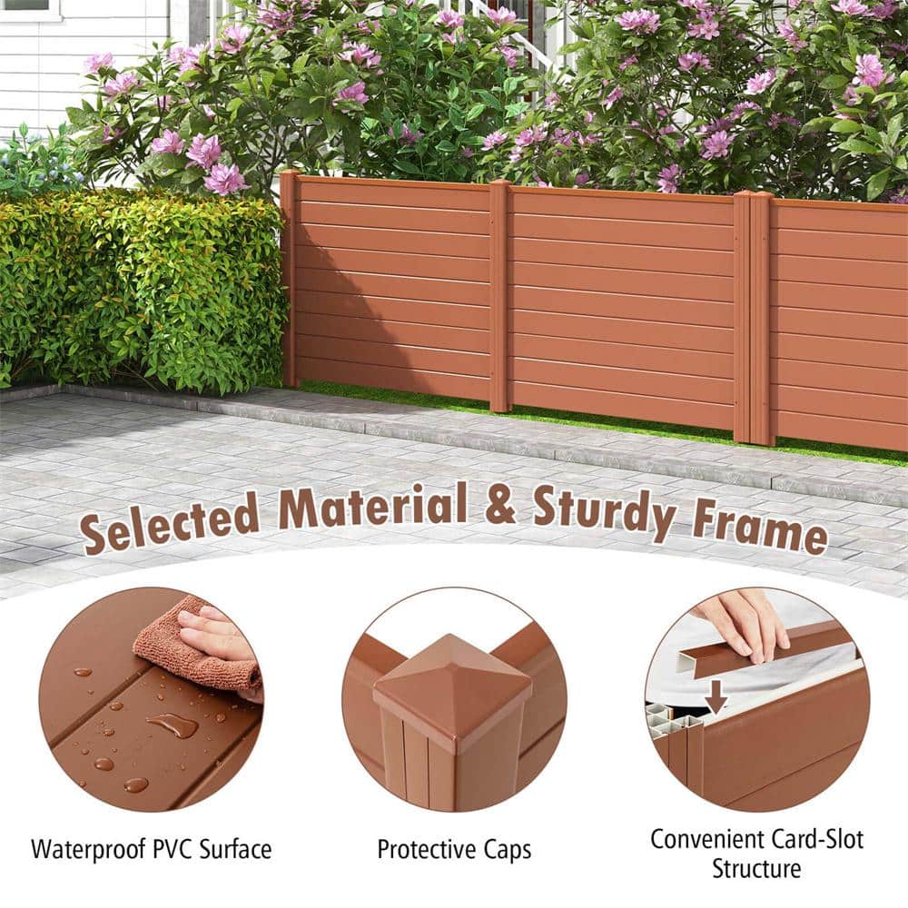 37.5 in. Plastic Garden Fence Screen Panel Kit with 3-Ground Stakes in Brown (Set of 2) - Hercitys