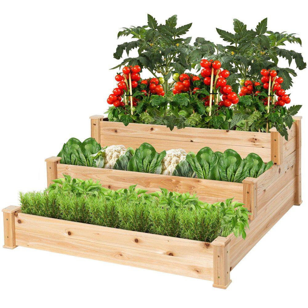 48 in. L x 48 in. W x 21 in. H Stackable Natural Wood Raised Garden Bed - Hercitys