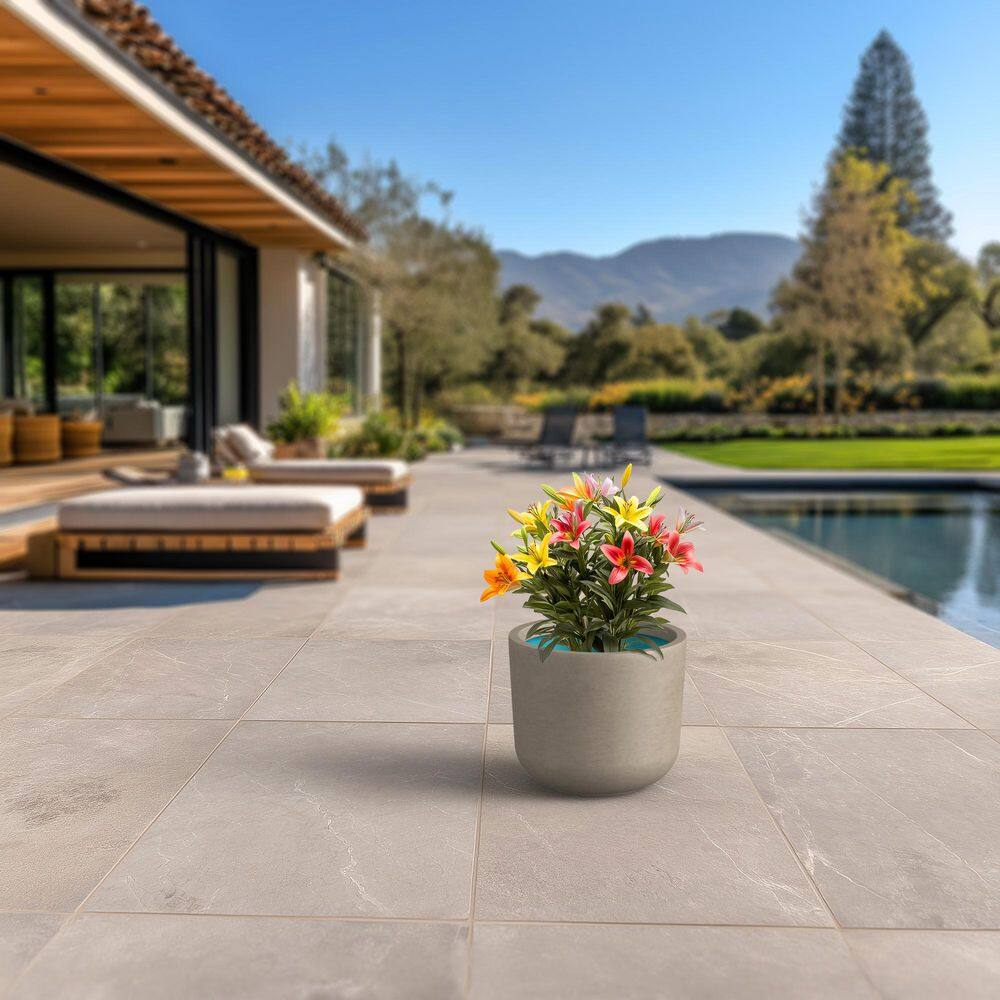 13.5 in. Medium Light Gray(Premium Inner) Concrete Round Planter/Pot with Drainage Holes - Hercitys