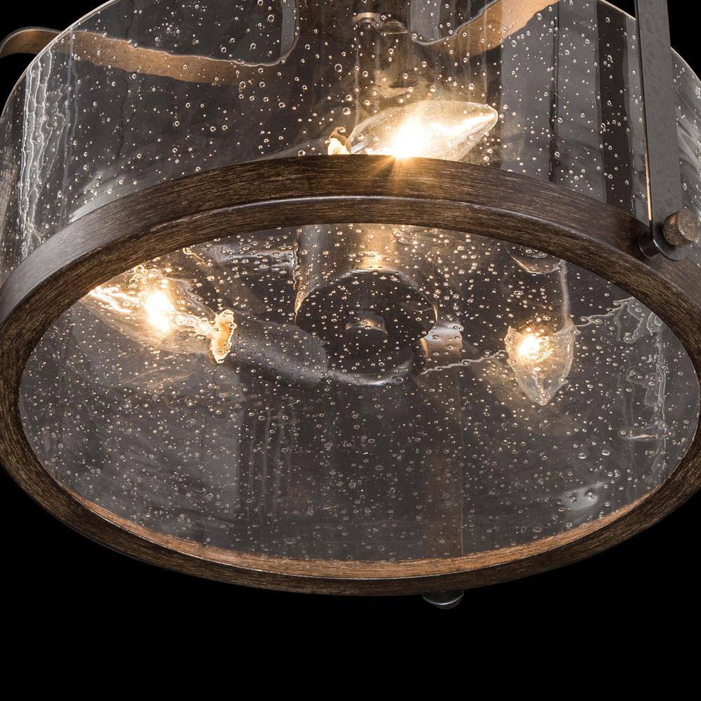 14 in. 3-Light Black Semi-Flush Mount Ceiling Light with Seeded Glass Shade - Hercitys