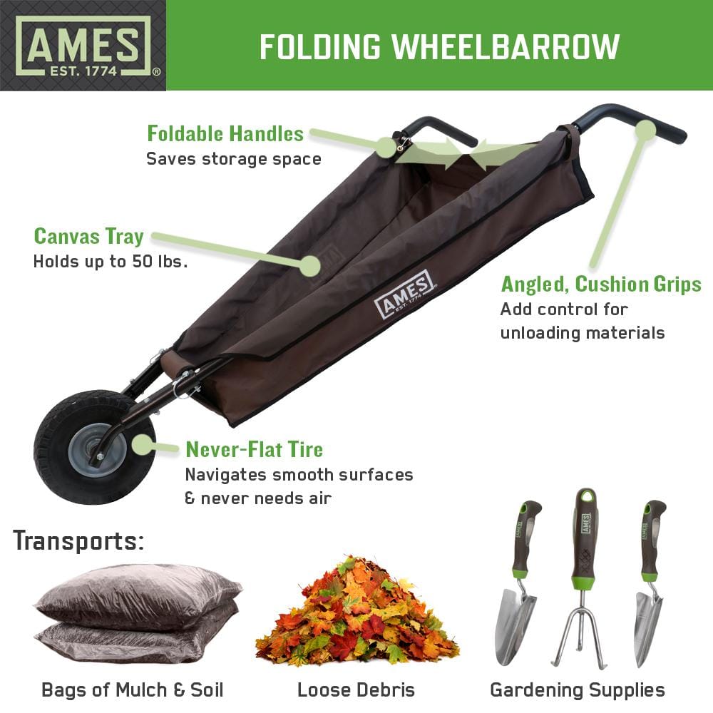 5 cu. ft. Foldable Garden Cart Wheelbarrow - Hercitys