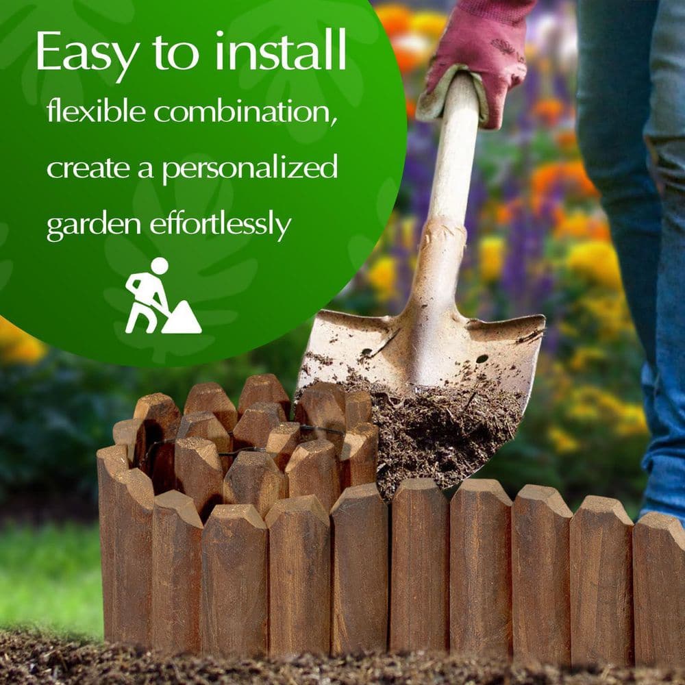 47 in. x 7.8 in. x 1 in. Brown Wood Garden Edging, Fence Border Decorative Panels for Flower and Landscape Fencing - Hercitys
