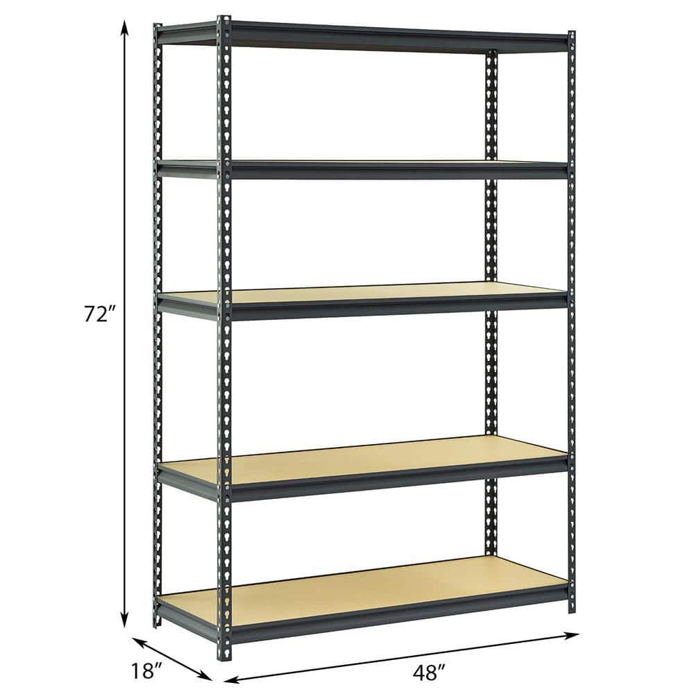 5-Shelf Steel Shelving Unit in Black (72 in. H x 48 in. W x 18 in. D) - Hercitys