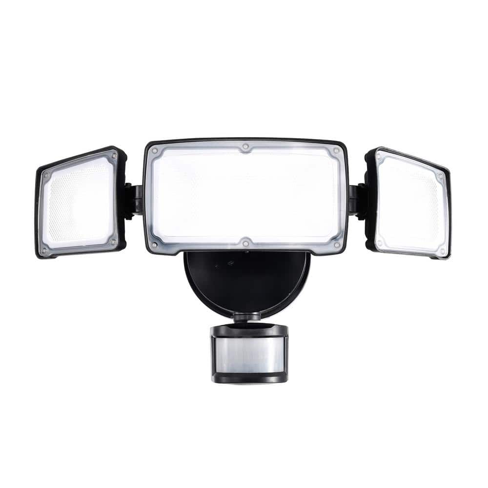 40-Watt 180-Degree Black Motion Activated Outdoor Integrated LED Flood Light with 3 Heads and PIR Dusk to Dawn Sensor - Hercitys