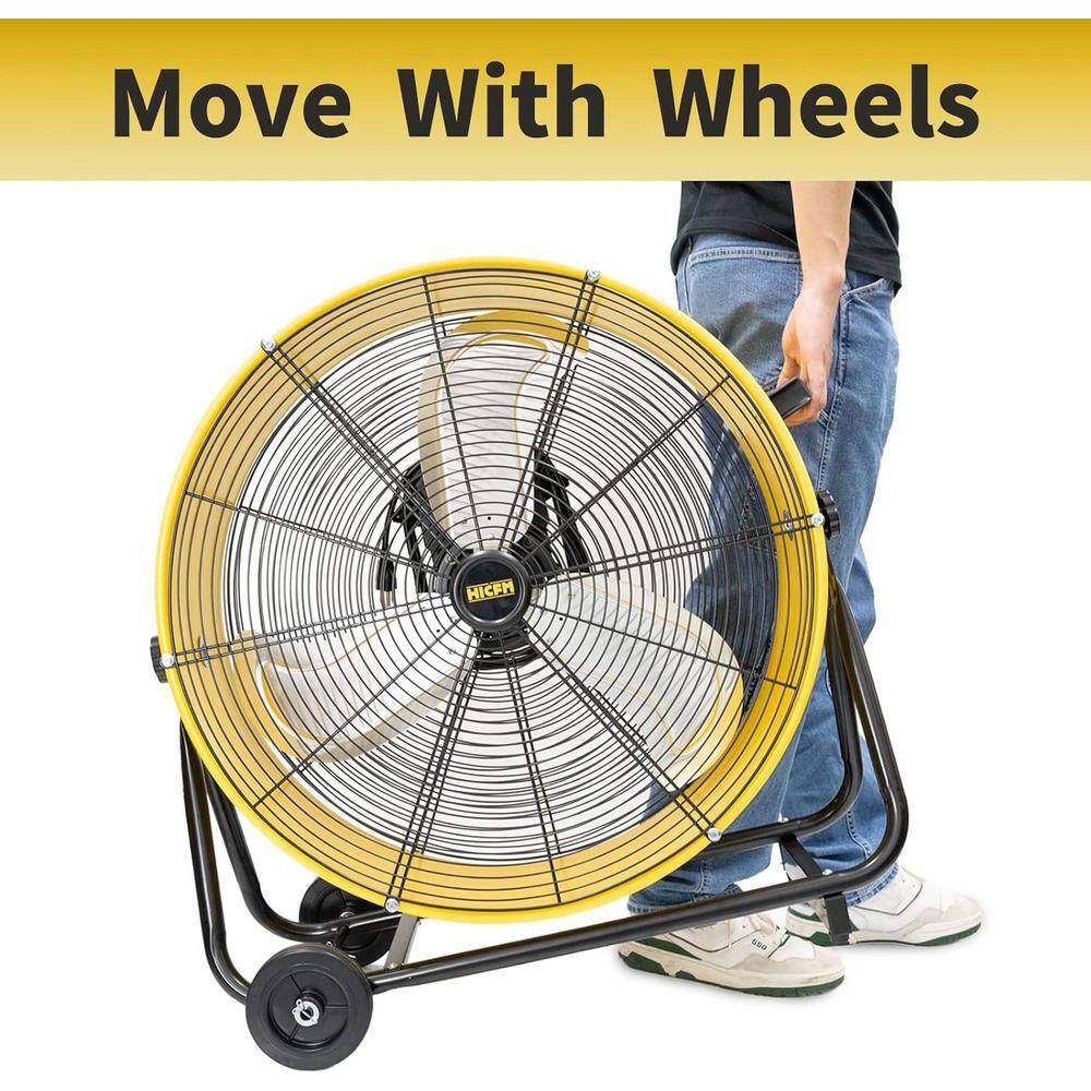 24 in. BLDC Drive Drum Fan in Yellow with Variable Speeds, High Efficiency DC Motor, 8,800 CFM, Aluminum Fan Blades - Hercitys
