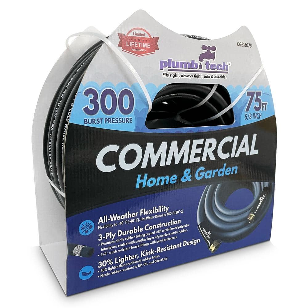 5/8 in. Dia. x 75 ft. Black Nitrile Rubber Commercial, Home and Garden, Multi-Purpose Hot/Cold Water Hose, BP 300 psi - Hercitys