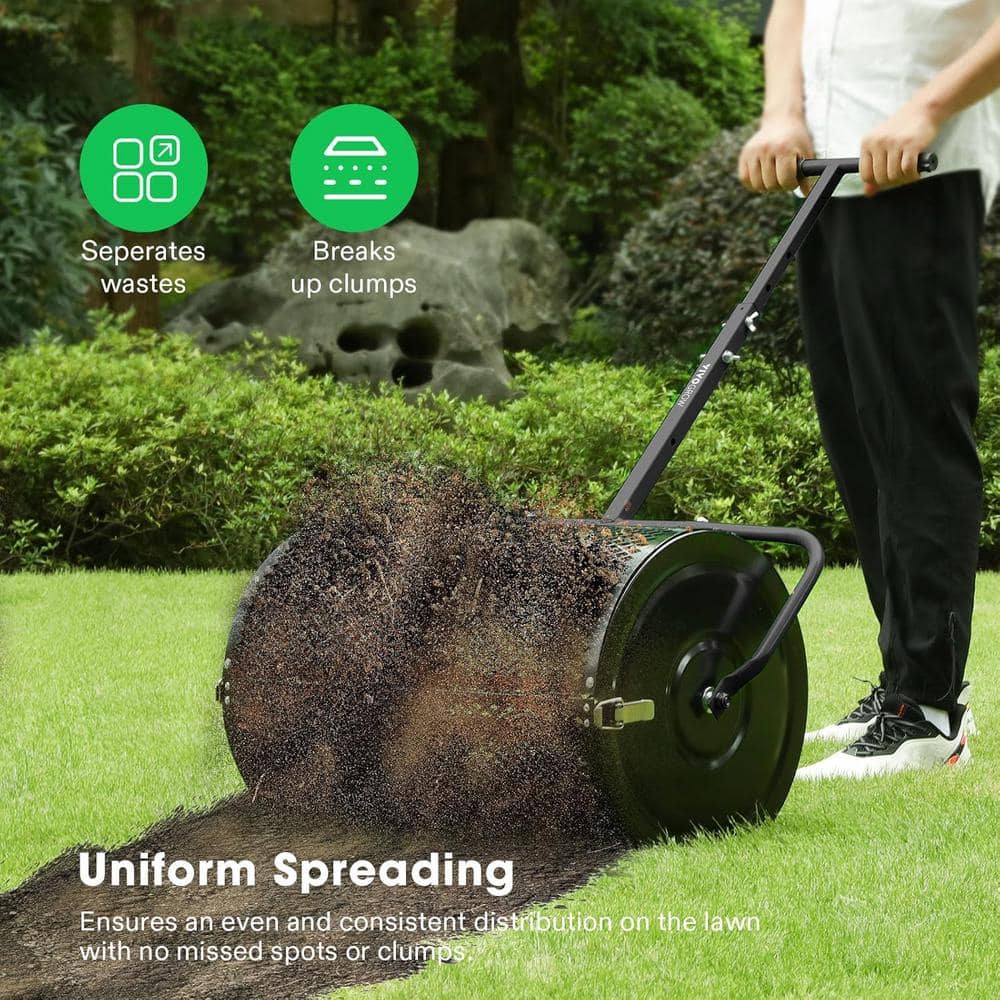 132 lbs. 24 in. Steel Compost Spreader with Adjustable T-Shaped Handle in Black - Hercitys