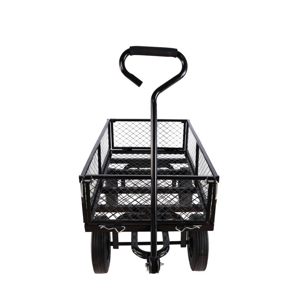 16 cu.ft. Mesh Metal Frame Wagon Heavy-Duty Push Garden Cart with Solid wheels Tools cart in Black - Hercitys