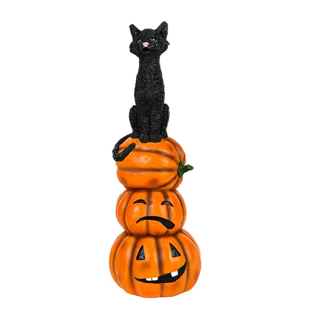 32 in. Halloween Black Cat and Pumpkins Stack - Hercitys