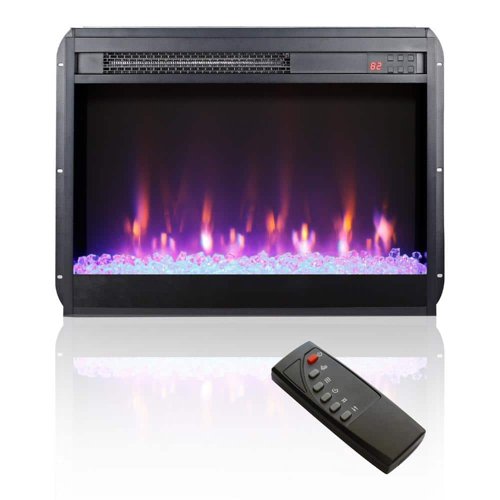 23 in. Wall Mount Electric Fireplace Insert in Black with Tempered Glass, Remote Control, Timer - Hercitys