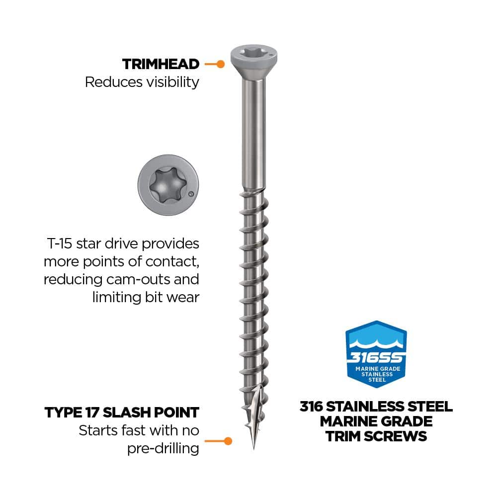 2-1/2 in. #8 316 Stainless Steel Gray Premium Star Drive Trim Screws (350-Count) - Hercitys
