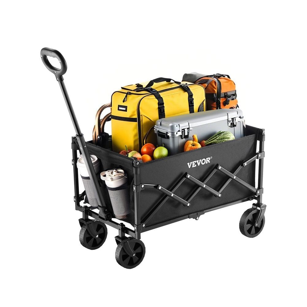 1.96 cu ft., Steel, Collapsible Wagon Garden Carts, All-Terrain Wheels, Heavy Duty Outdoor Utility Cart, Black - Hercitys