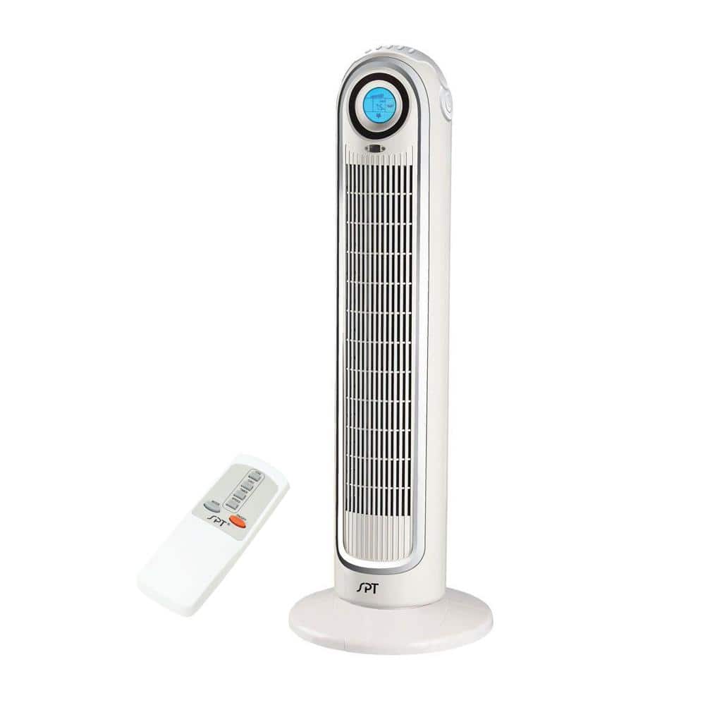 33 in. 3-Speeds Tower Fan in White with Carry Handle, Oscillating, Remote Control, Sleep Function and Timer - Hercitys