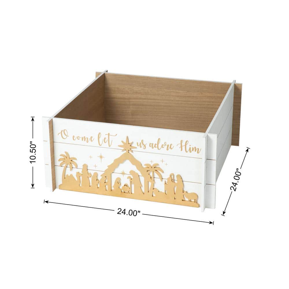 24 in. L Wooden Nativity Scene Tree Collar - Hercitys