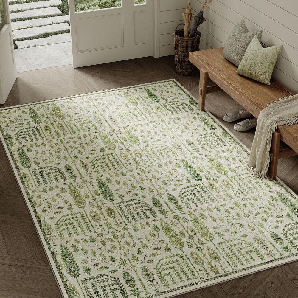 4 Seasons Light Green 5 ft. x 7 ft. Vintage Plant Area Rug - Hercitys