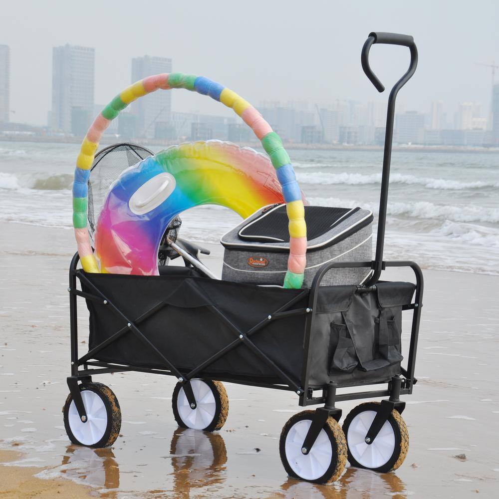 3.6 cu. ft. Metal Folding Wagon Garden Shopping Beach Cart Garden Cart in Black - Hercitys