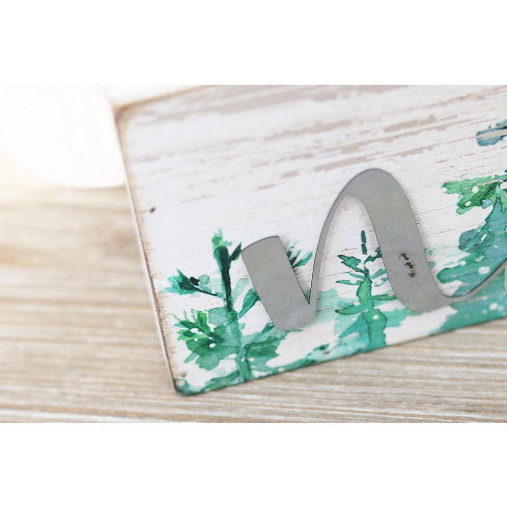 3.5 in. White Green Wood Christmas Tabletop Sign with Galvanized Metal Letters – Noel - Hercitys