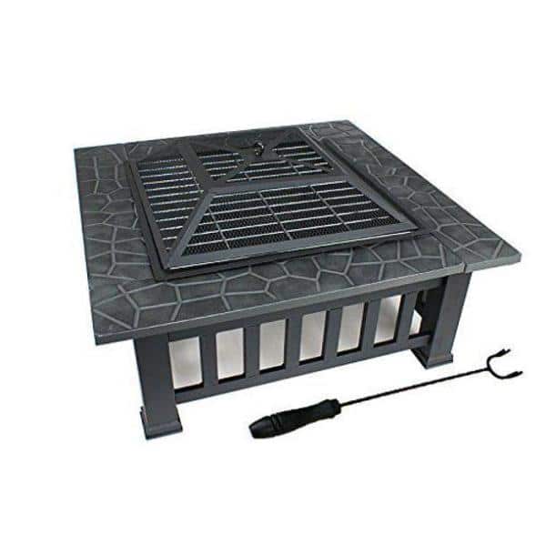 32 in. x 12.4 in. Square Iron Charcoal Gray Upland Fire Pit with Cover - Hercitys