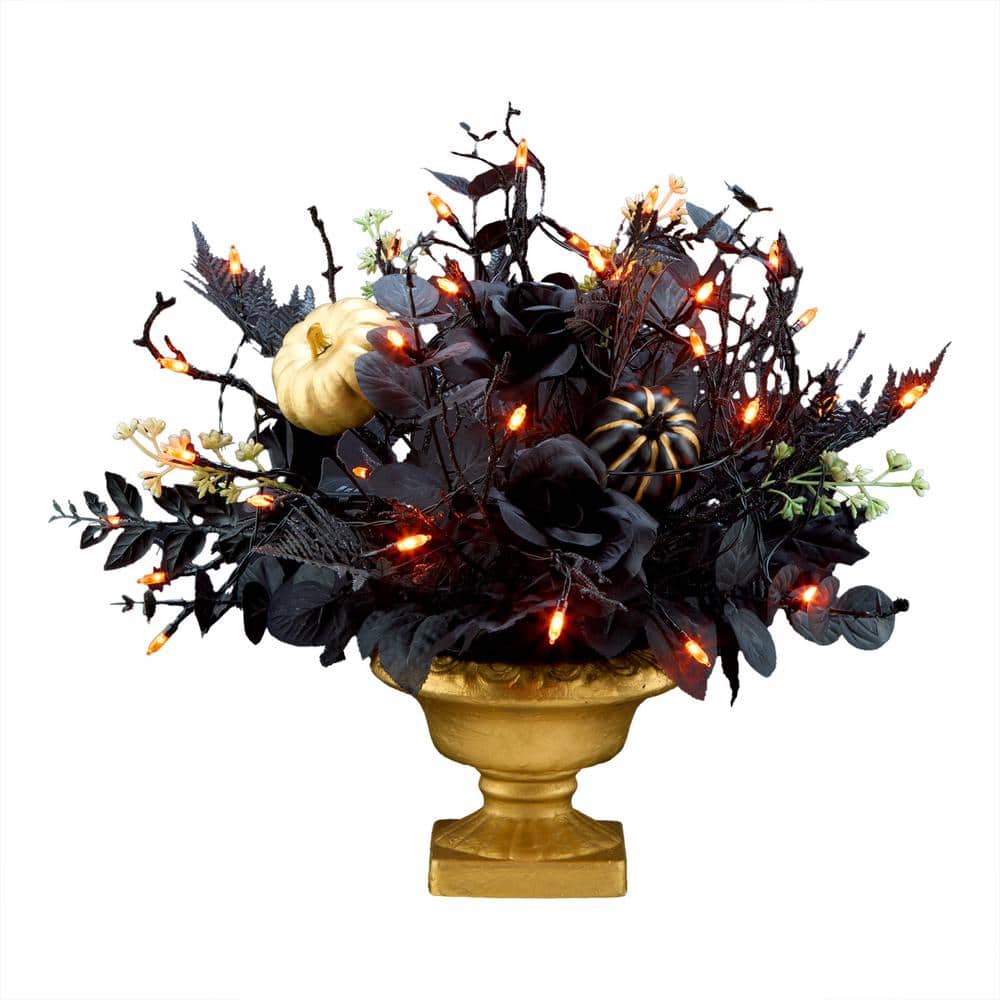 16 in. Chic Eek Black Halloween Centerpiece with LED Lights - Hercitys