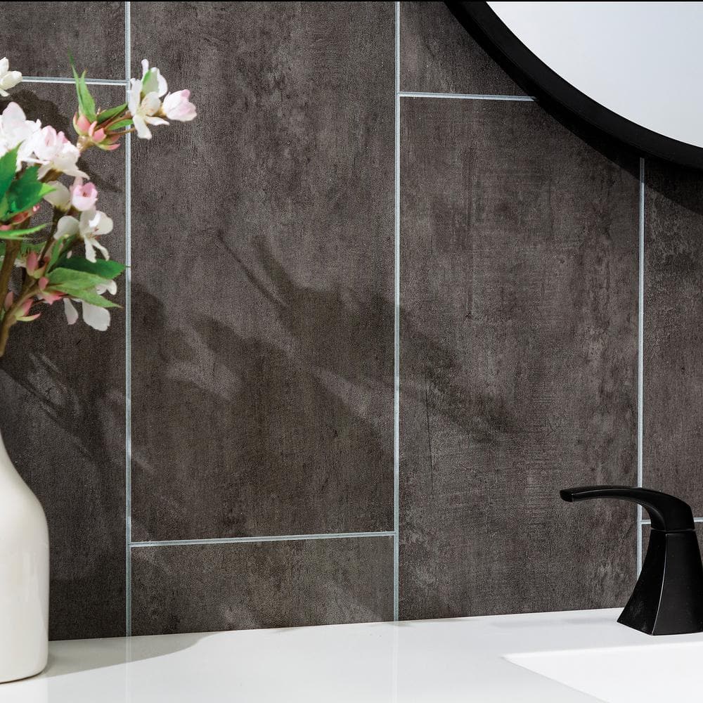 22.8 in. L x 7.31 in. W Ashen Slate Waterproof Adhesive No Grout Vinyl Wall Tile (11 sq. ft./Case) - Hercitys