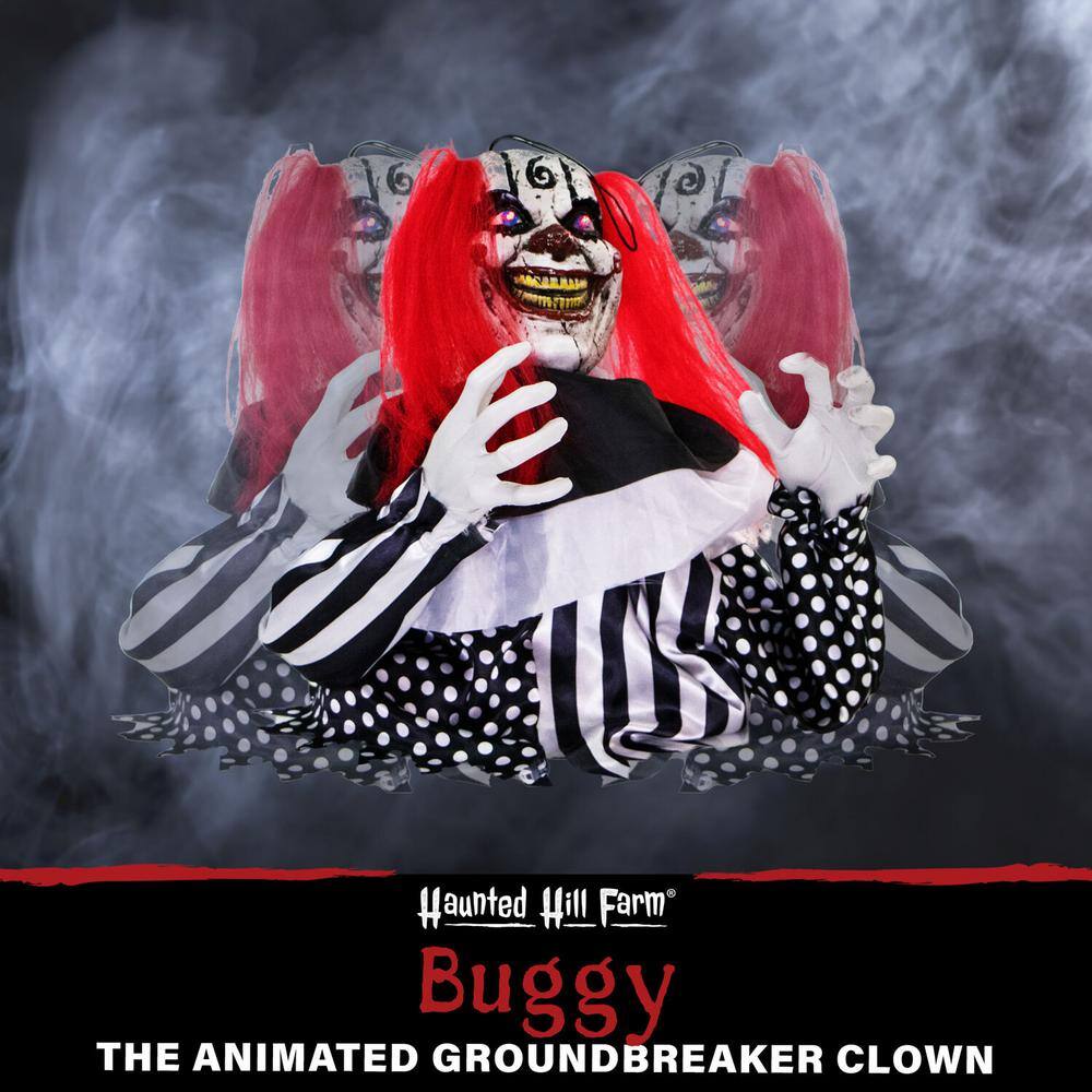 18 in. Buggy the Animated Groundbreaker Clown, Indoor or Covered Outdoor Halloween Decoration, Battery Operated - Hercitys