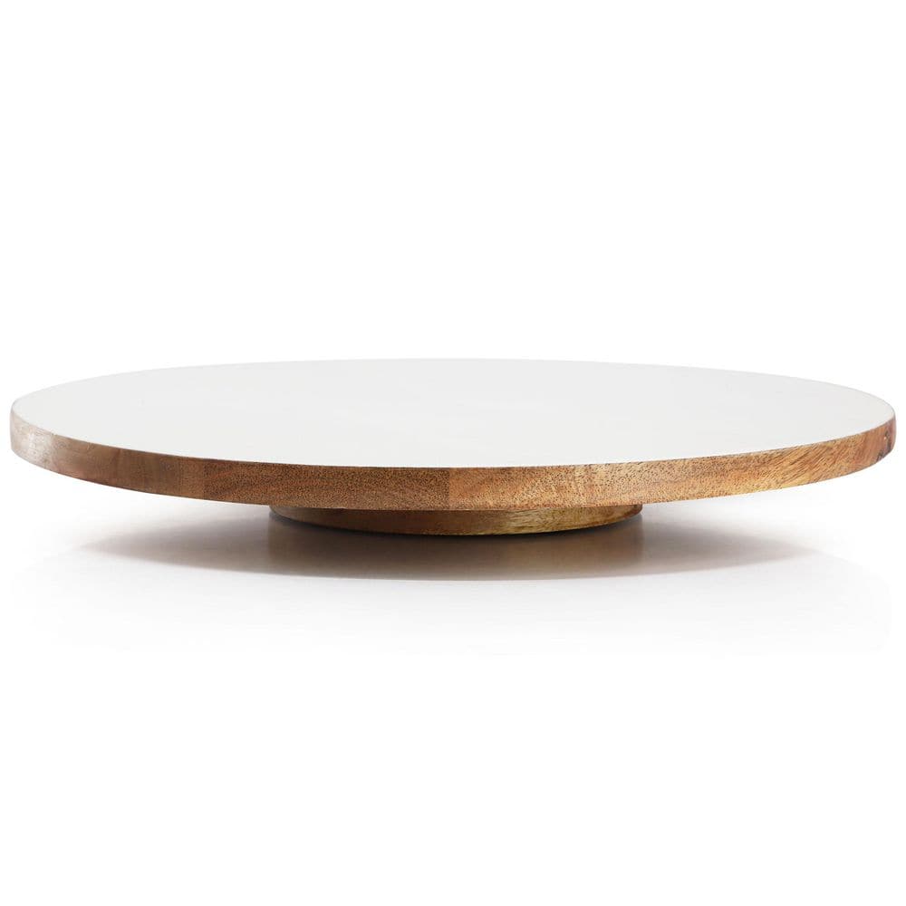 14 Inch Wood Lazy Susan Serving Board in White - Hercitys