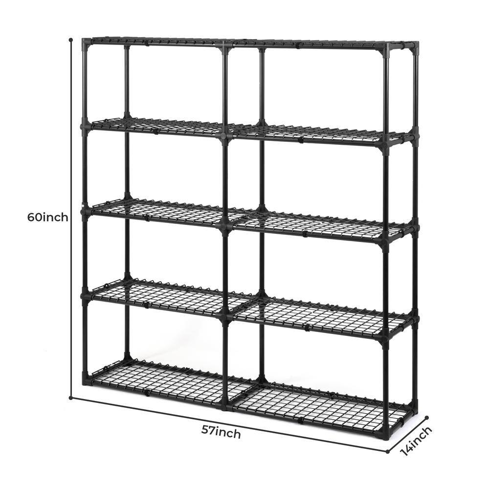 5-Tier Black Heavy-Duty Wire Shelf with Lid, Holds 1100 lbs., 2 Pack (57 in. x 14 in. x 60 in.) - Hercitys