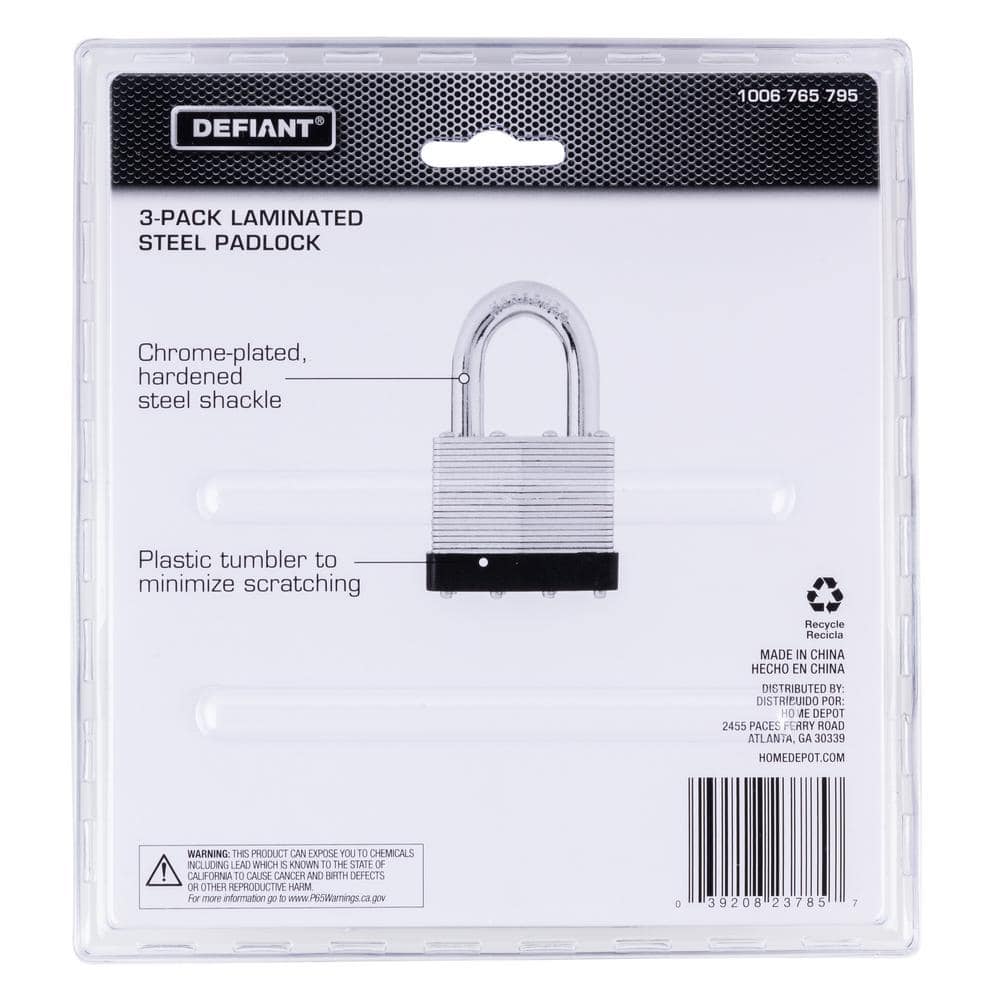 50 mm 1 in. 3-Pack Laminated Steel Shackle Keyed Padlock (Includes 3 Keys) - Hercitys