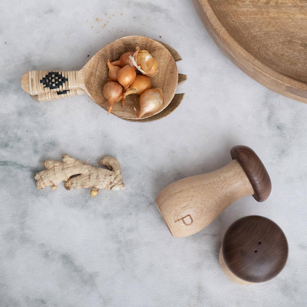 2-Piece Farmhouse Mango Wood Salad Servers with Bamboo Wrapped Handles - Hercitys