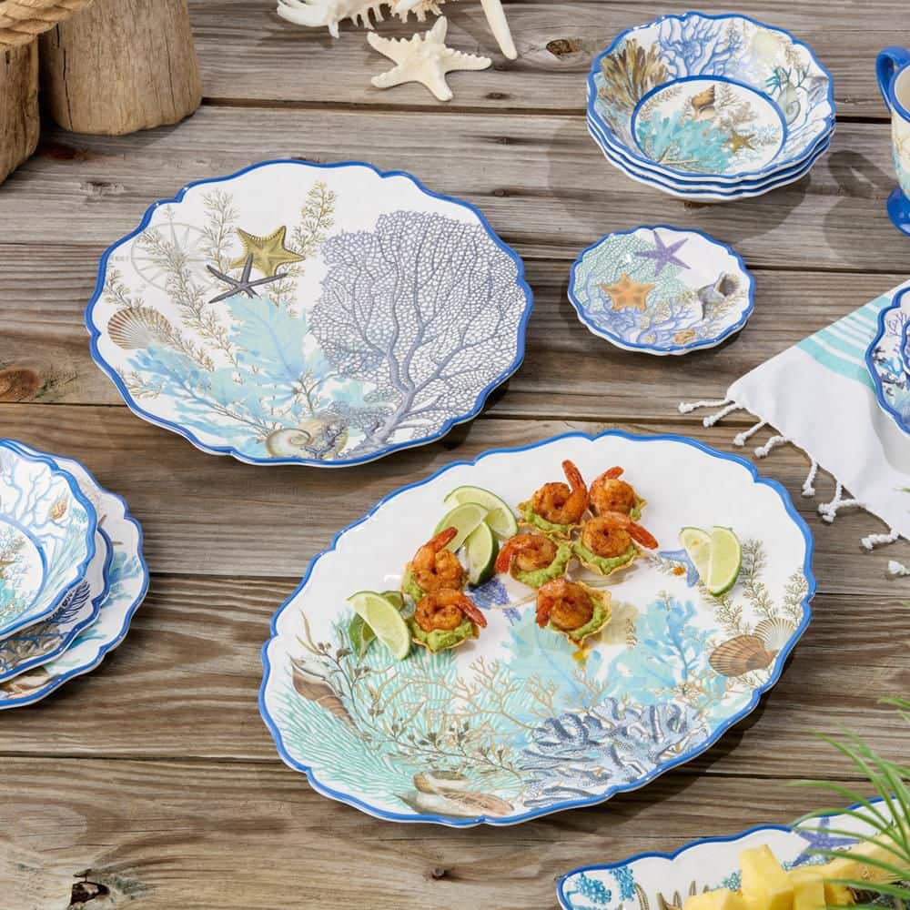 14 in. Blue Lagoon Melamine 2-Piece Platter - Hercitys