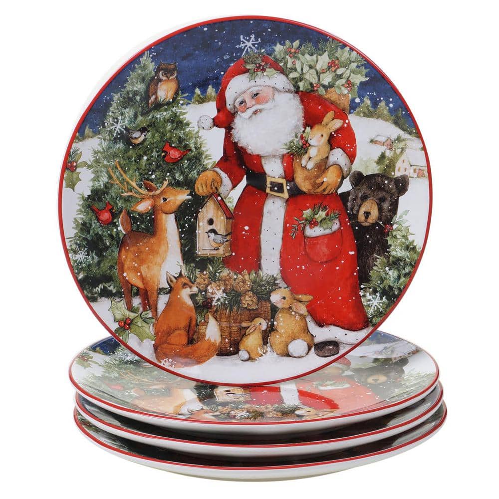 11 in. Magic of Christmas Santa Multicolored Earthenware Dinner Plate (Set of 4) - Hercitys